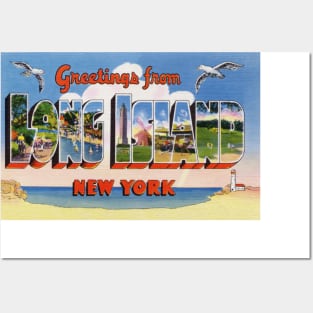 Greetings from Long Island, New York - Vintage Large Letter Postcard Posters and Art